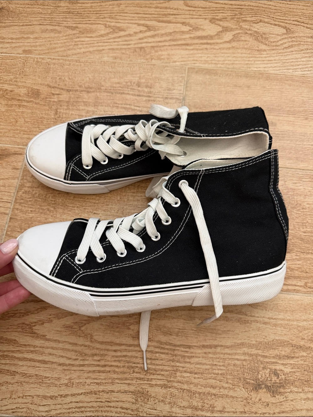Black Canvas High-Top Sneakers with White Accents